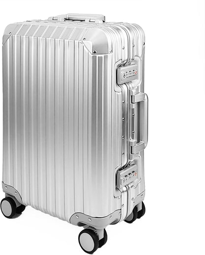 All Aluminum Luggage Suitcase 3 Sizes (20",26",29") TSA Lock Carry On Silver, Gray, Gold, Black with Cover (Silver, Double Set 20",28")