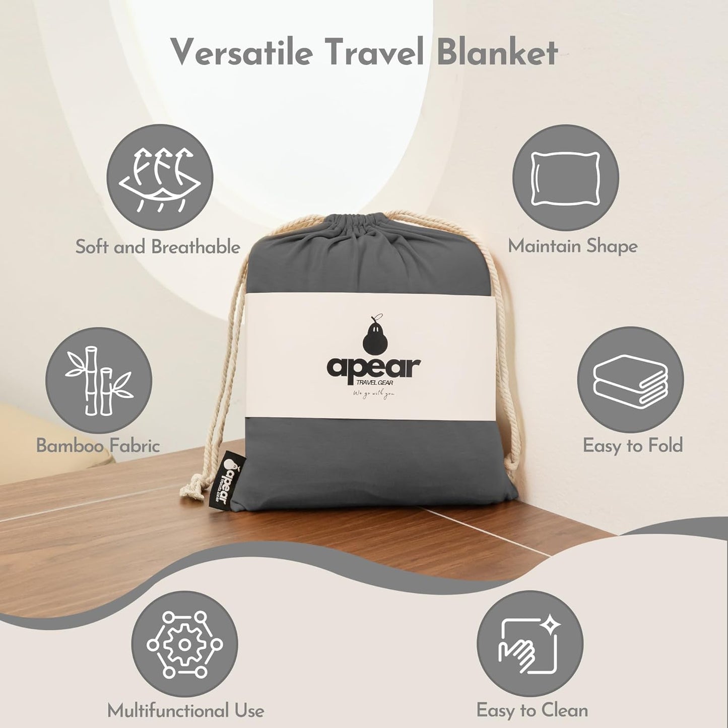 16-in-1 Compact Travel Blanket with Bag – Reversible, Ultra Soft Bamboo Airplane Blanket with Hidden Pocket - Lightweight & Packable for Flights, Camping, Picnic, Travel Essentials