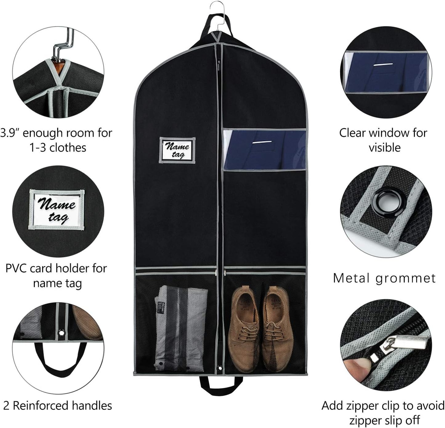 Zilink Garment Bags Suit Bag for Travel and Storage 43 inches Gusseted Suit Cover Protector for Closet with 2 Large Pockets and 2 Carry Handles for Suit Coat, Dress, Set of 2