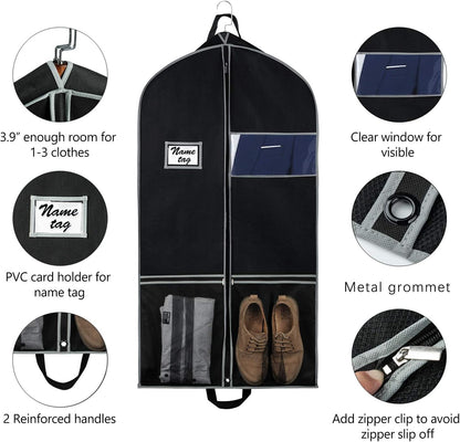 Zilink Garment Bags Suit Bag for Travel and Storage 43 inches Gusseted Suit Cover Protector for Closet with 2 Large Pockets and 2 Carry Handles for Suit Coat, Dress, Set of 2