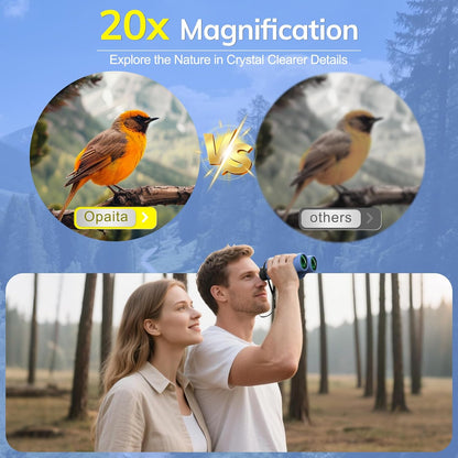 Compact Binoculars for Adults High Powered - OPAITA 20x32 Small Binoculars for Adults Kids with Low Light Vision for Hunting Cruise Ship Travel Concert Hiking Blue