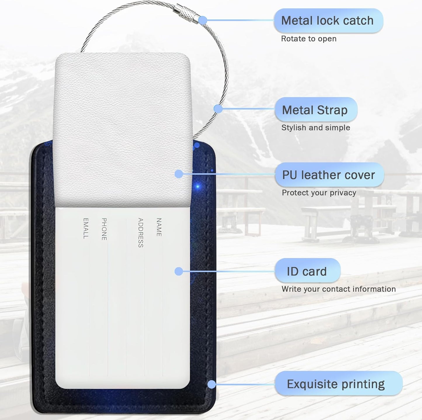 Butterfly Moon Luggage Tags,2 Pack Moth and Stars Luggage Tag,Leather Privacy Cover ID Label with Stainless Steel Loop for Women Men Kids Girls Travel