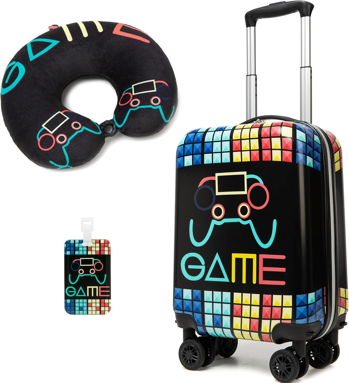 Kids Suitcase Set for Boys Hardside Luggage with Spinner Wheels 2 Piece 16inch Toddler Suitcase for Boys Travel Carry on Luggage Airline Approved