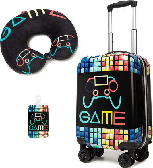 Kids Suitcase Set for Boys Hardside Luggage with Spinner Wheels 2 Piece 16inch Toddler Suitcase for Boys Travel Carry on Luggage Airline Approved