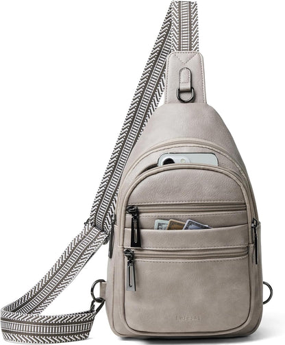 Sling Bag for Women Crossbody Bags Fanny Packs Sling Purse Backpack Shoulder Bag Vegan Leather Chic Travel Light Grey