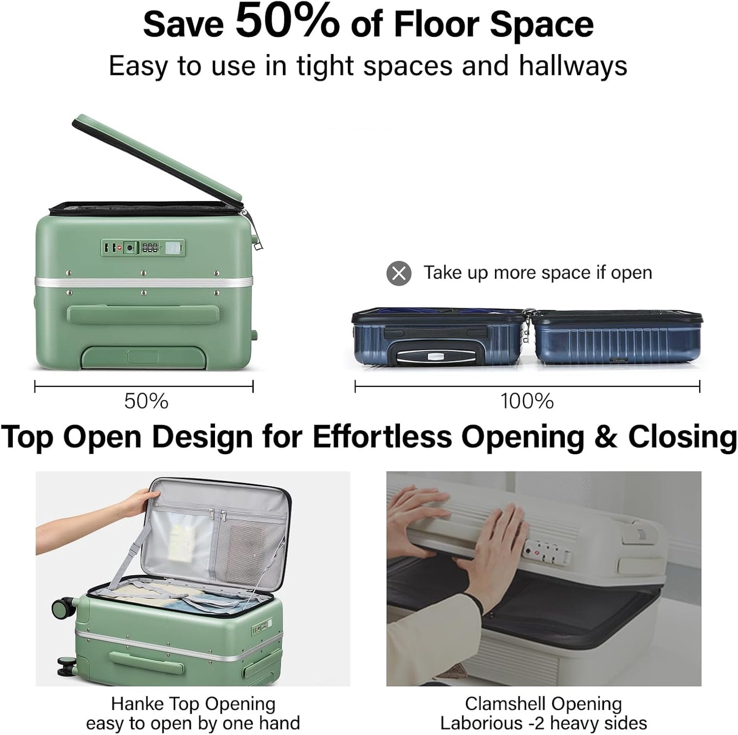 Hanke 24 Inch Luggage with Cup Holder and Charge,Top Opening Hard Shell Suitcases with Wheels and Dividers,Aluminum Frame Trunk Luggage Medium Checked Suitcase with Lock for Travel,Forest Green