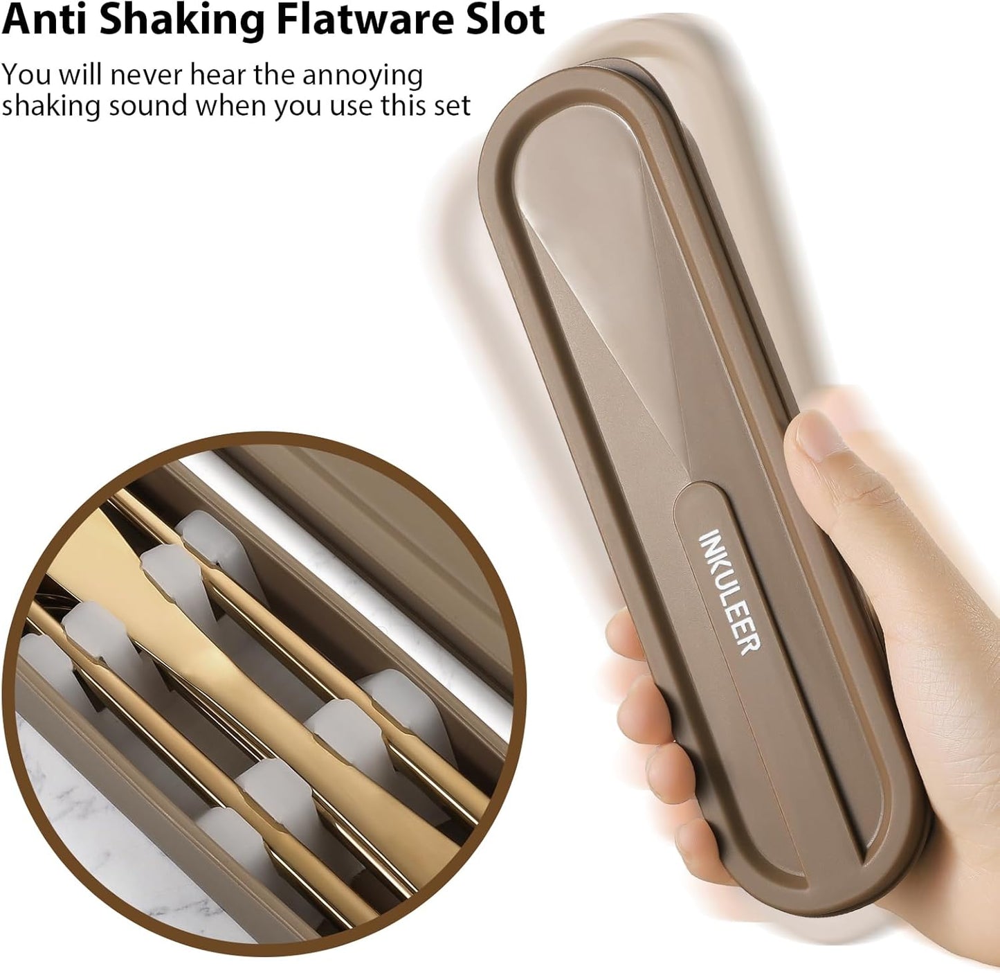 INKULEERTravel cutlery set, 18/8 stainless steel cutlery, Reusable utensils set with case, Portable Silverware Lunch Box for Camping and Office (Rose gold)