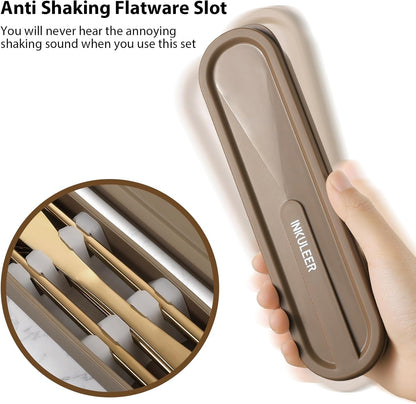 INKULEERTravel cutlery set, 18/8 stainless steel cutlery, Reusable utensils set with case, Portable Silverware Lunch Box for Camping and Office (Rose gold)