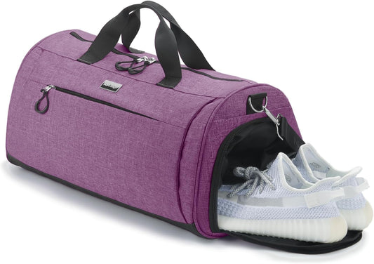 TOPDesign Gym Bag for Women & Men, Unisex Duffel Bag with Shoe Compartment & Wet Pocket for Travel Sports Gym (M Textured Purple)