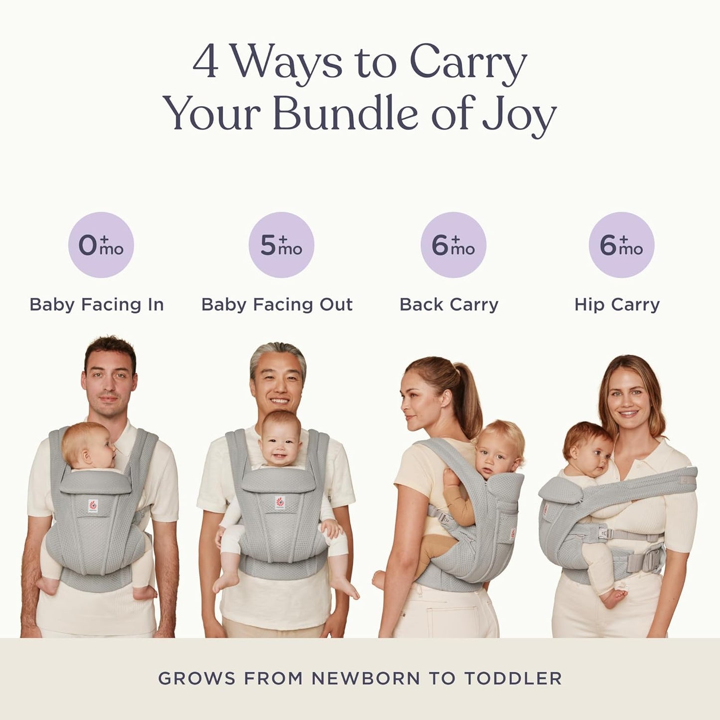 Ergobaby Omni Deluxe Baby Carrier Newborn to Toddler - Breathable Baby Carriers for Summer - All-Position Carrier with Enhanced Lumbar Support & Airflow (7-45 Pounds), Mesh, Graphite Grey