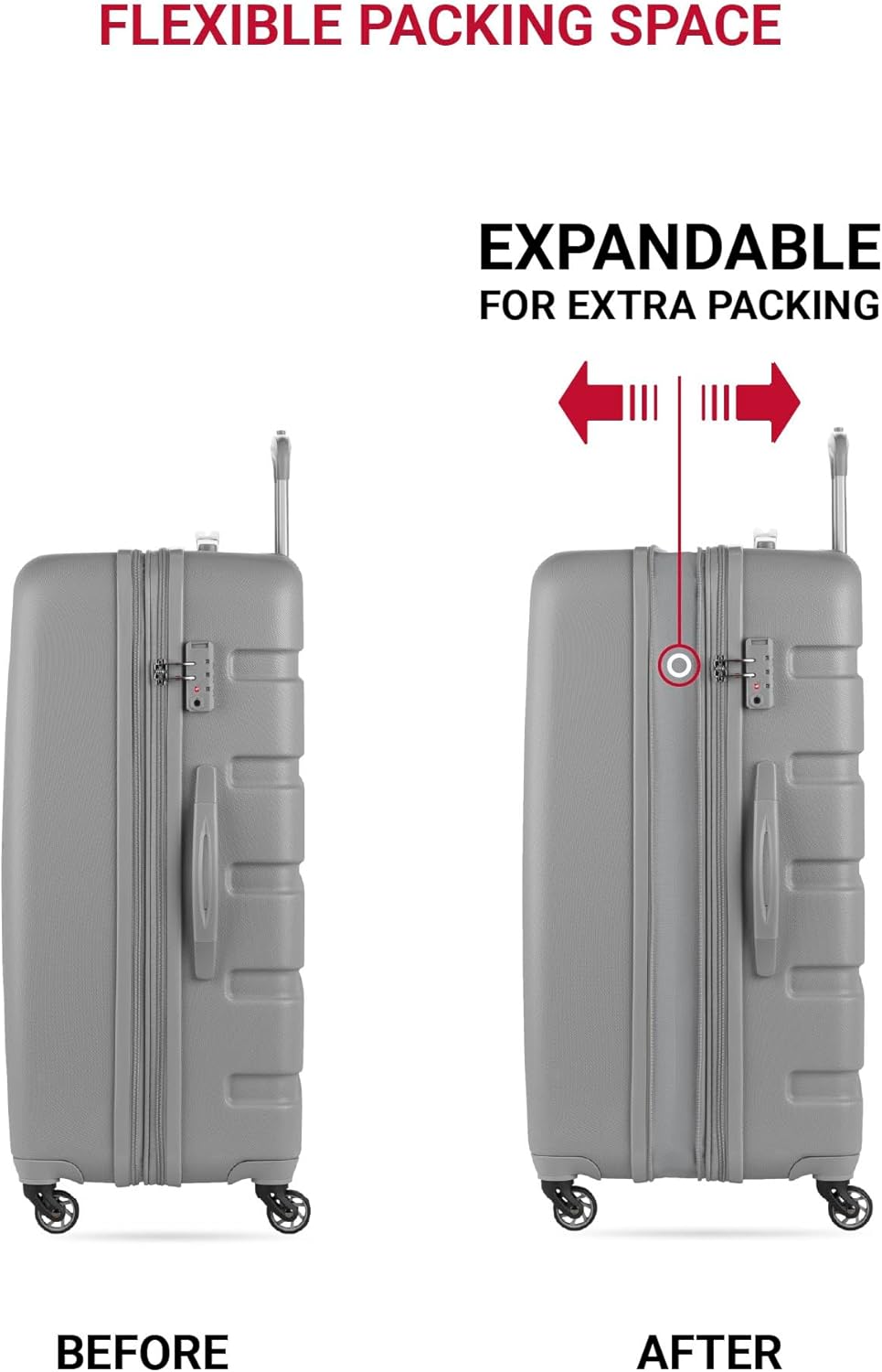 SwissGear 7366 Hardside Expandable Luggage with Spinner Wheels, Grey, 2-Piece Set (19/27)