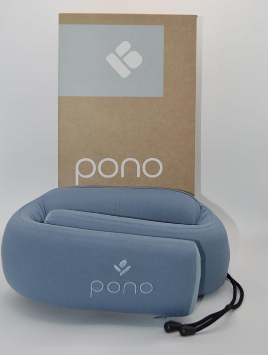 Pono Neck Cradle Travel Pillow: Memory Foam, Ergonomic 360° Adjustable Support, Prevents Neck Pain/Head Nods. Infinity Shape Fits All Adults. Foldable Design for Easy Portability (Ocean Mist)