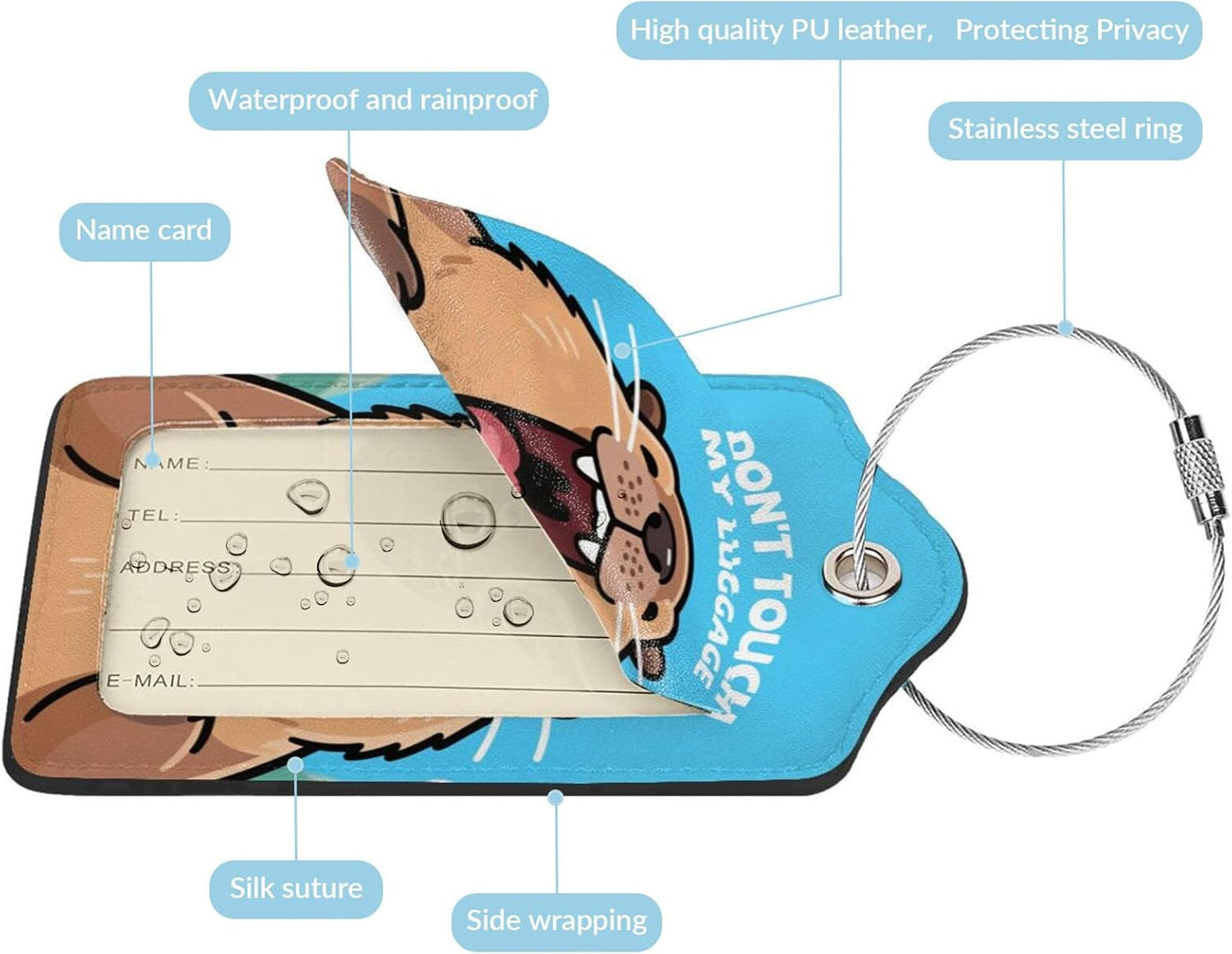 Fun Luggage Tags for Suitcases Leather Name Tag for Luggage Cute Travel Baggage Tags for Carnival Cruise Ships with Funny Patter 2pcs (Blue Capybara)