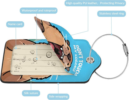 Fun Luggage Tags for Suitcases Leather Name Tag for Luggage Cute Travel Baggage Tags for Carnival Cruise Ships with Funny Patter 2pcs (Blue Capybara)