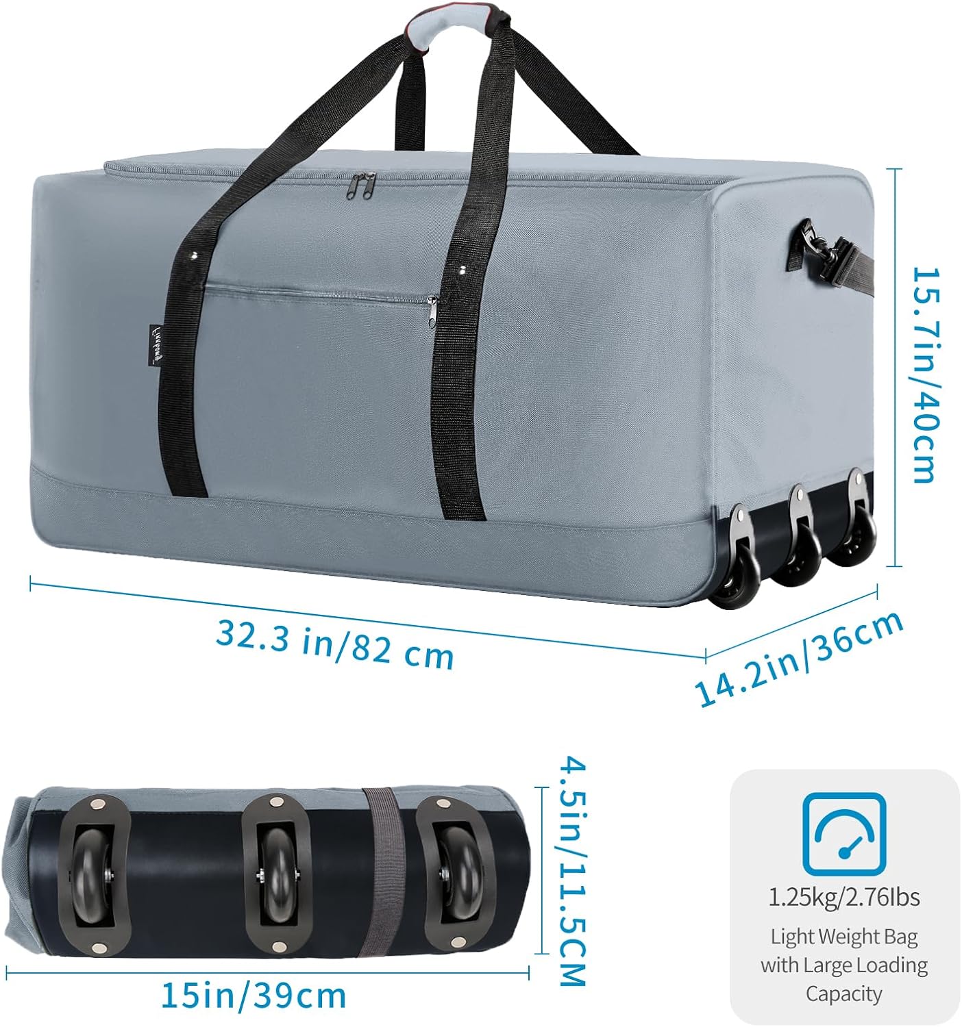 Finnhomy 120L Foldable Rolling Duffel Bag with 3 Wheels, Light Weight Travel Duffel bag with Large Loading Capacity, 32 inch Rolling Duffel bag with Shoulder Strap for Travel Camping Sports