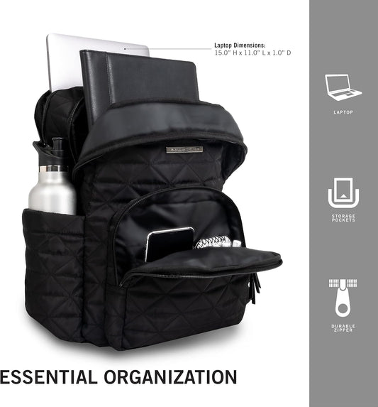 Kenneth Cole REACTION Emma Women's Backpack 15" Laptop Bag for Work, High School, College, Travel, Black Diamond