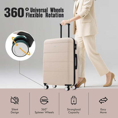 Merax Luggage Sets of 3 Piece Carry on Suitcase Airline Approved,Hardcase Suitcase Set with Double Spinner Wheels,Light Pink