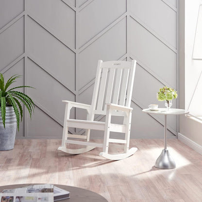 Psilvam Oversized Outdoor Rocking Chair, with 21" Wide Seat and 32" Tall Backrest, Pre-Assembled with Most Components for Effortless Installation (White)
