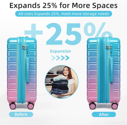 LARVENDER Luggage Sets 5 Piece Hardside Expandable Suitcase with Wheels Lock,PC+ABS Hardside Lightweight Rolling Suitcase for Women and Men,Cotton Candy