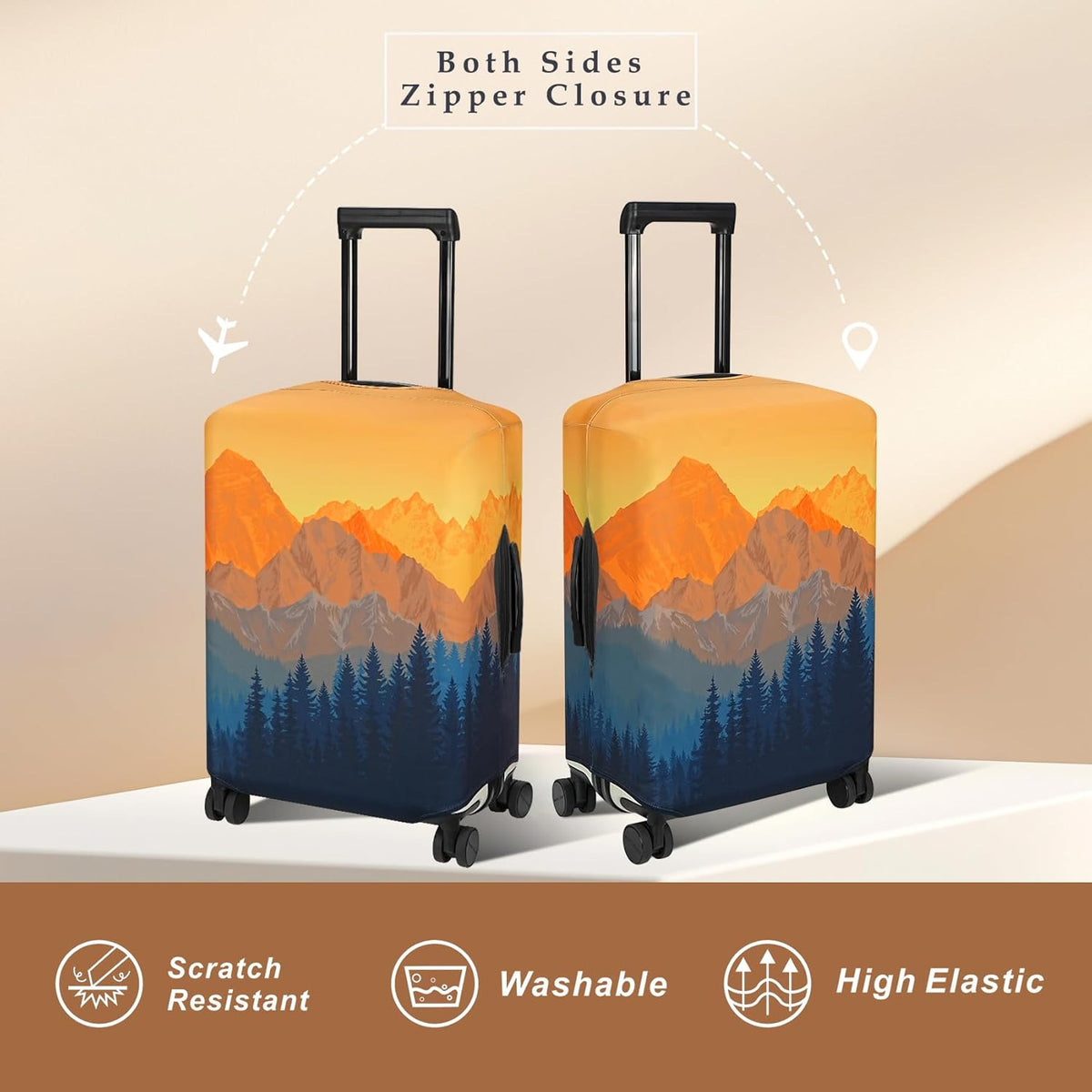 Explore Land Travel Luggage Cover Suitcase Protector Fits 27-30 Inch Case (Amber Mountains, L)
