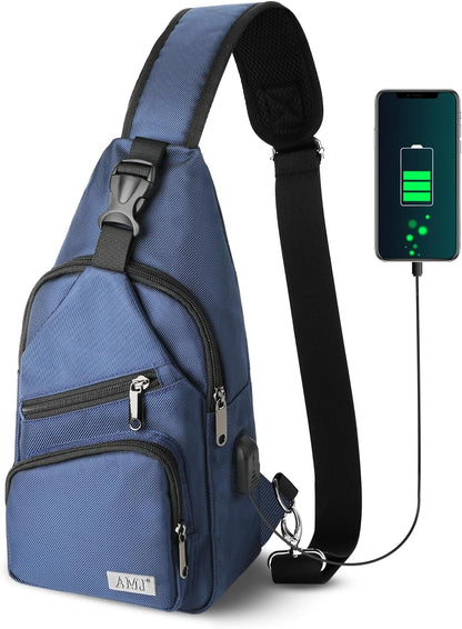 AMJ Crossbody Sling Bag Men Women, Casual Shoulder Backpack, Chest Daypack Satchel for Hiking Travel