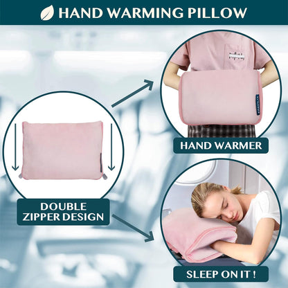 PAVILIA Travel Blanket Pillow, Soft Airplane Blanket 2-in-1 Combo Set, Plane Blanket Compact Packable, Flight Essentials Car Pillow, Travelers Gifts Accessories, Luggage Backpack Strap, 60x43 Pink
