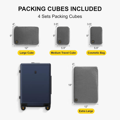 LEVEL8 Elegance Checked Luggage, 24 Inch Hardside Suitcase, Lightweight Matte Hardshell with Tsa Lock, Large Suitcases with Spinner Wheels, Navy Blue