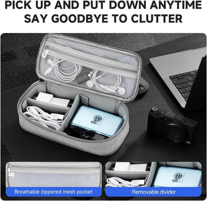 Teskyer Electronics Organizer Travel Case, Waterproof Portable Tech Accessories Pouch with Organized Compartments for Cables, Phone, Chargers, Earphone, Grey