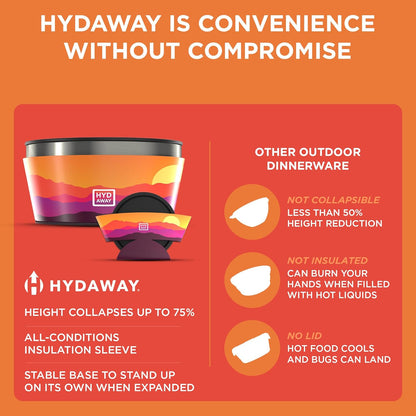 HYDAWAY 1-Quart Collapsible Insulated Bowl with Lid - BPA-Free, Leak-Resistant, Space-Saving Camp Bowl - Ideal for Hiking, Travel & Outdoor Meals