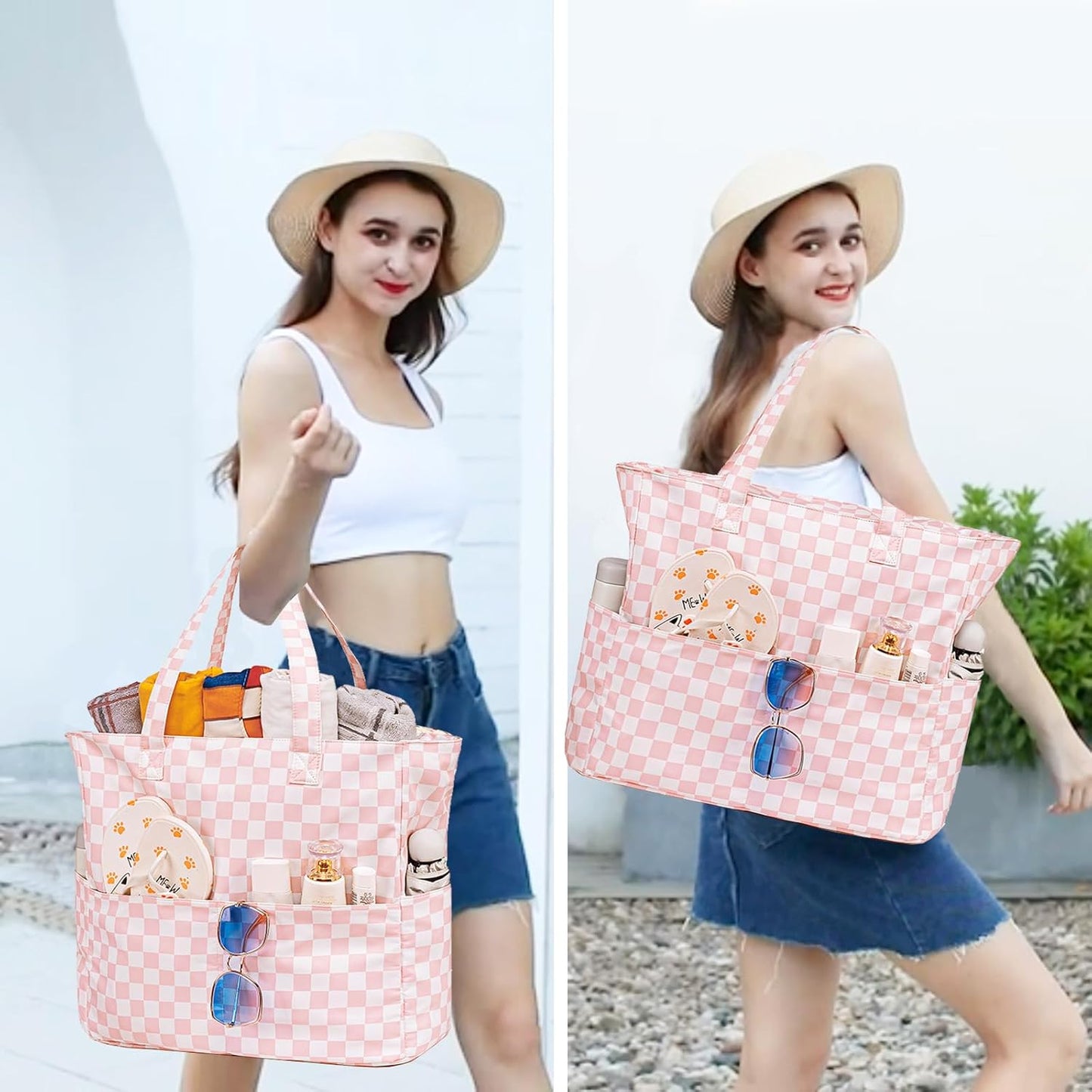 Waterproof Beach Tote Pool Bags for Women Ladies Extra Large Gym Tote Carry On Bag With Wet Compartment for Weekender Travel