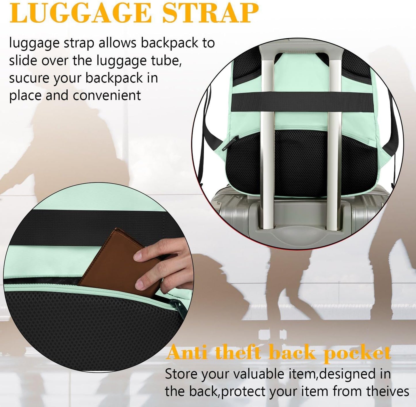 MATEIN 15.6-Inch Laptop Backpack with USB Charging Port, Slim Lightweight Water Resistant Travel Backpack for Women