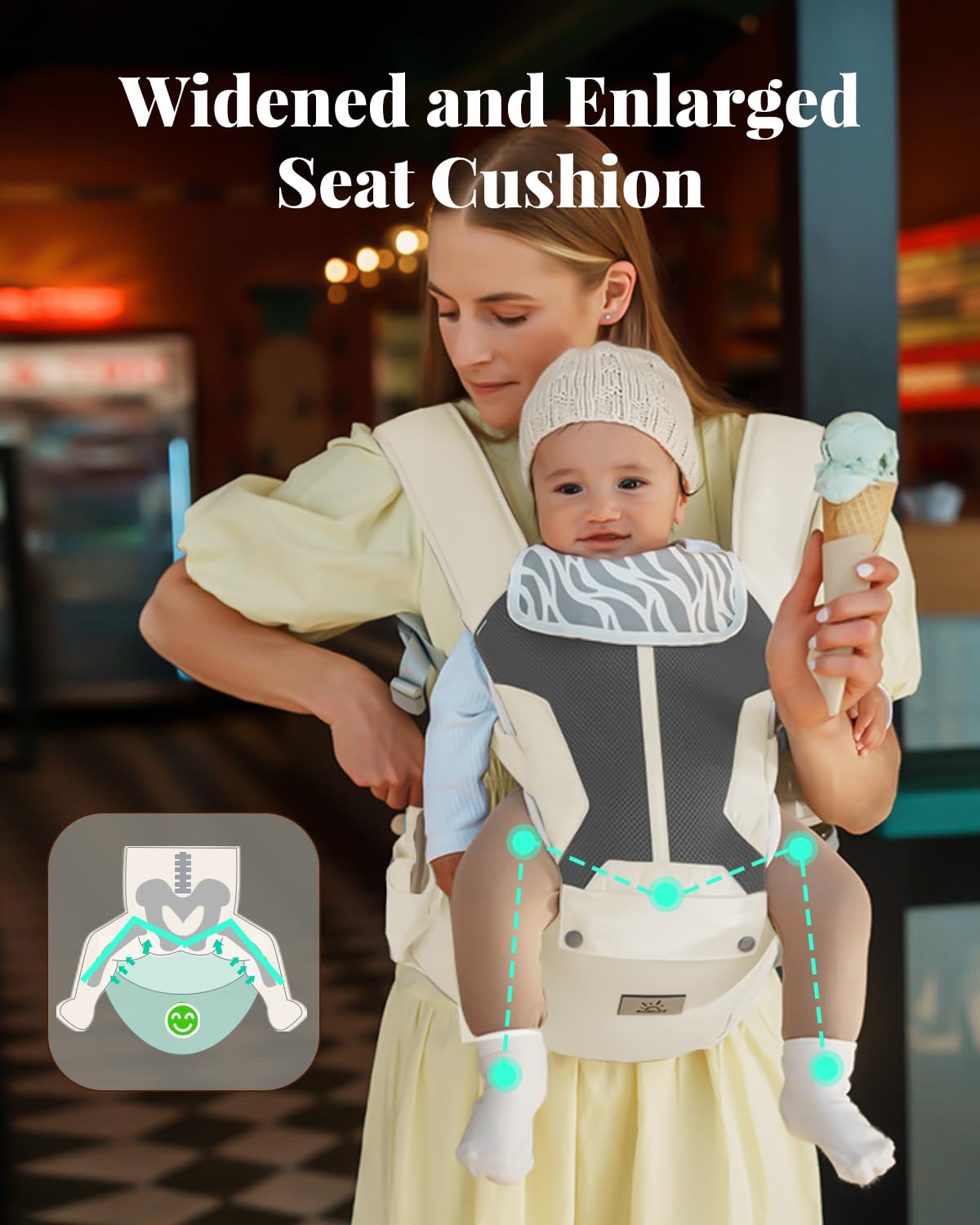 Baby Carrier, Baby Holder Carrier Newborn to Toddler - Ergonomic, Cozy and Breathable Baby Carrier with Hip seat for 7-50lbs