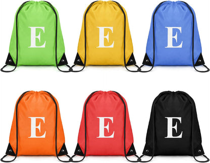ZOMFELT 6Pcs Drawstring Backpack Drawstring Gym Bags, Foldable Draw String Backpack with Multiple Colors and Letters, Lightweight Polyester Cinch Bag for Gift, Beach, Sports, Travel, Swim (Letter E)