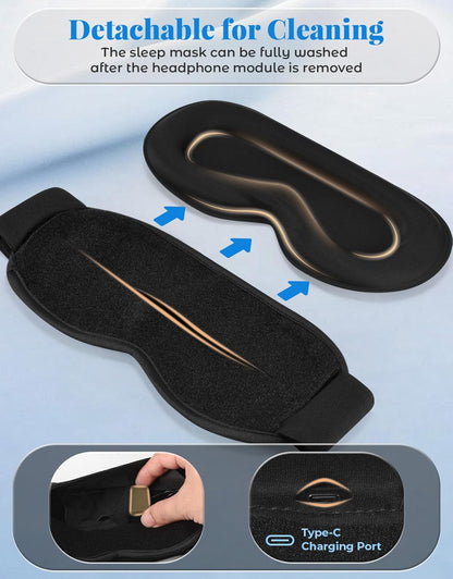 Adjustable 3D Contoured Sleep Mask with Bluetooth Headphones, Eye Masks for Sleeping, Wireless Sleeping Headphones for Men, Women, Cool Gadget Gift