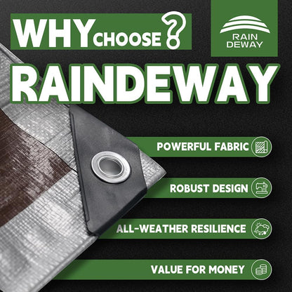 RAINDEWAY Tarps Heavy Duty Waterproof 30x40 Feet, 10 Mil Thick Multipurpose UV Resistance Large Tarp Cover with Metal Grommets and Reinforced Edges, Silver/Brown Tarp