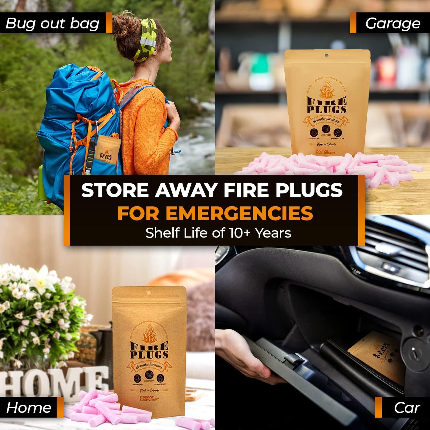 Non-Toxic Waterproof Fire Starters with 5+ Minute Burn for Emergencies, Survival, Campfires, Fire Pits, Grills - Made in The USA - 50 Pack