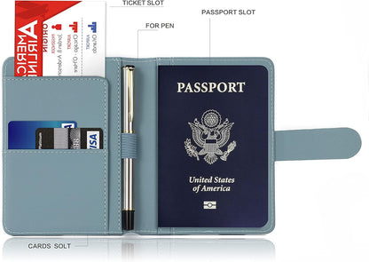 Melsbrinna Premium Leather Passport Holder Covers Case, Waterproof Rfid Blocking Travel Wallet Passport Holder with Pen Holder, Cute Passport Book for Women/Men