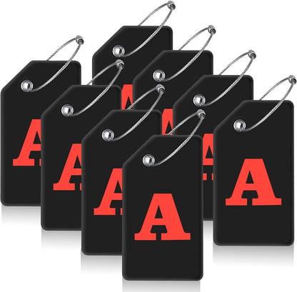 8 Pcs Luggage Tags for Suitcases, 26 Initial Letter Travel Luggage Baggage Identification Labels ID Tags Fully Bendable Tags with Stainless Steel Loop (Letter A, Black)