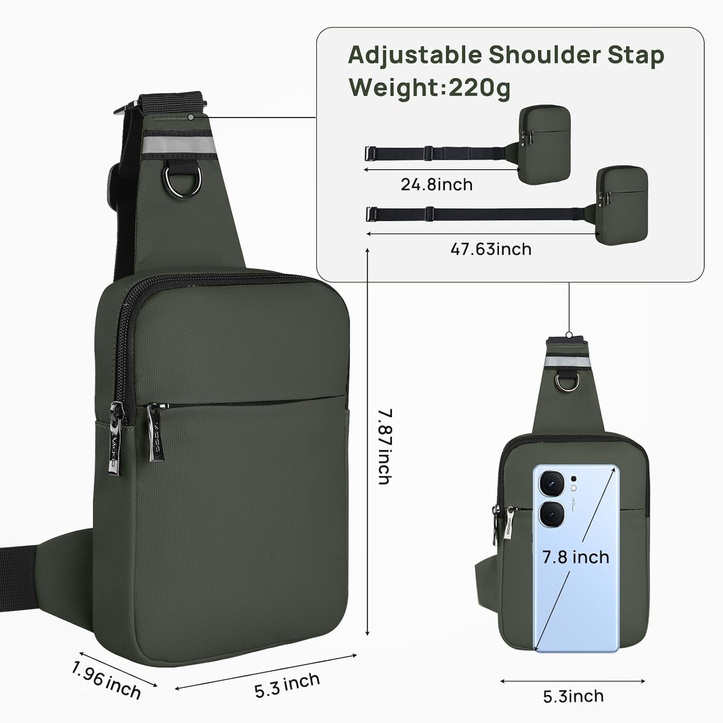 VADOO Mini Sling Bag, Small Crossbody Bag with RFID Blocking for Women and Men, Lightweight Chest Phone Bag for Travel Casual,Green