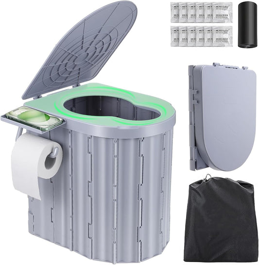 Sckee Camping Toilet, Portable Toilet for Adults, Portable Travel Folding Toilet with Lid and Paper Holder, Compact Potty for Car, Camp Toilet Portable Toilet for Camping, Hiking,Truck, RV, Beach