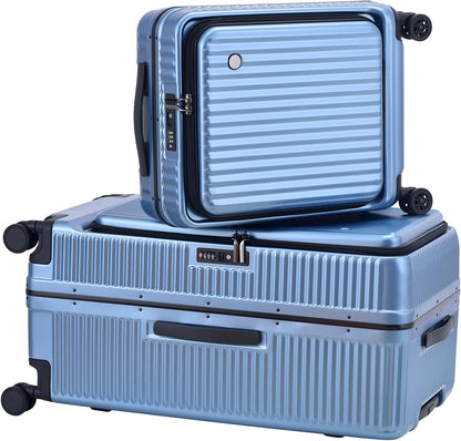2 pieces 20/29 Aluminum Frame Carry On and Checked Luggage Set with Side Opening,Lightweight Hardshell ABS+PC Trunk Suitcase with TSA Lock, 360° Universal Wheels & Adjustable Handle,Dark Blue