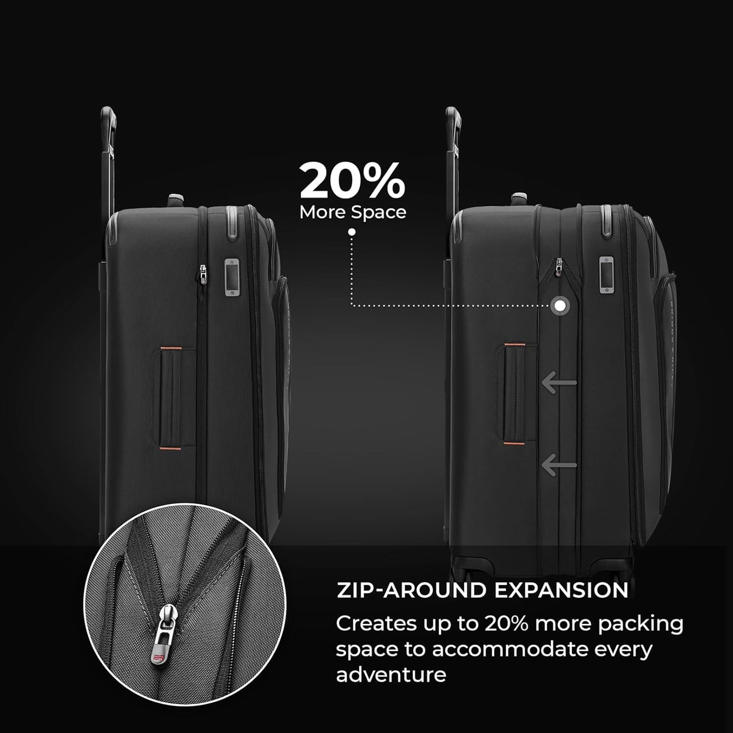 Briggs & Riley 29" Large Expandable Spinner - Checked Luggage for Travel, Suitcases with Wheels, Softside Rolling Bag for Men & Women - ZDX Collection, Black
