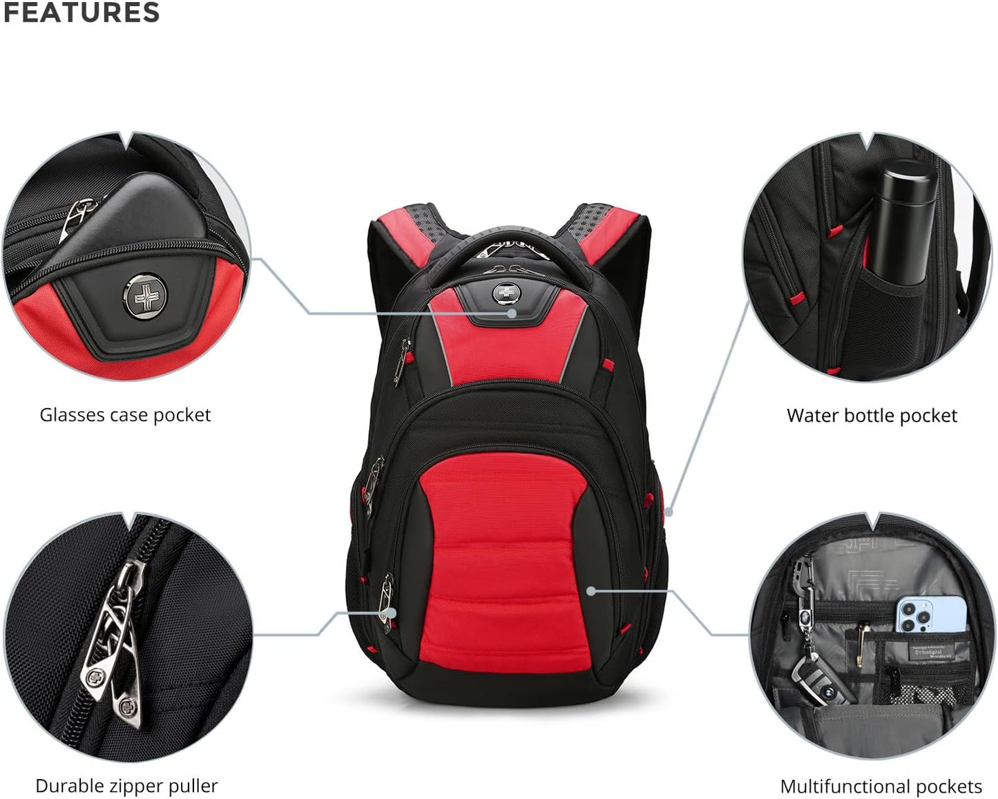 Swissdigital Design Men's Laptop Backpack for College and Business Travel with Integrated USB Charging Port and RFID Protection Fits 15.6" Laptops | J14-41