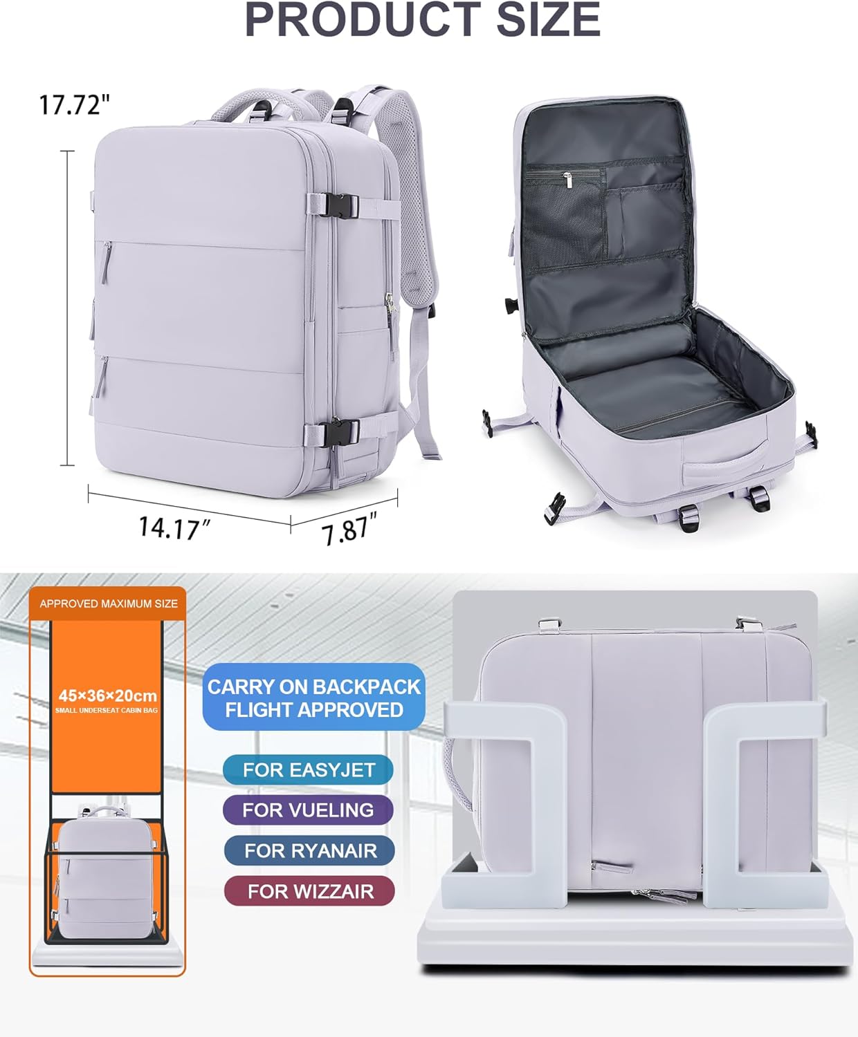 coowoz Large Travel Backpack Carry On for Women Man Gym Backpack with Laptop Compartment Mochila de Viaje Teacher Personal Item Backpacks Rucksack Airplane Accessories Must Haves Purple