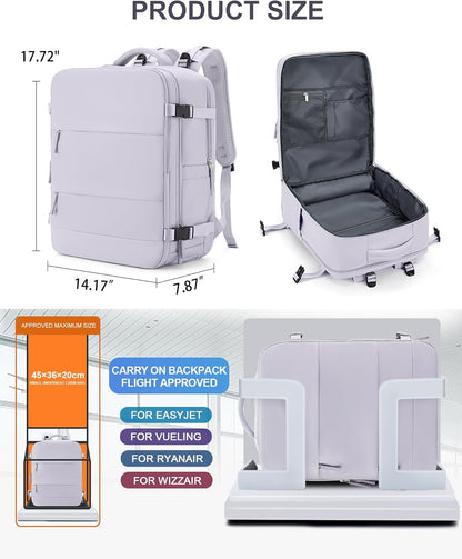 coowoz Large Travel Backpack Carry On for Women Man Gym Backpack with Laptop Compartment Mochila de Viaje Teacher Personal Item Backpacks Rucksack Airplane Accessories Must Haves Purple