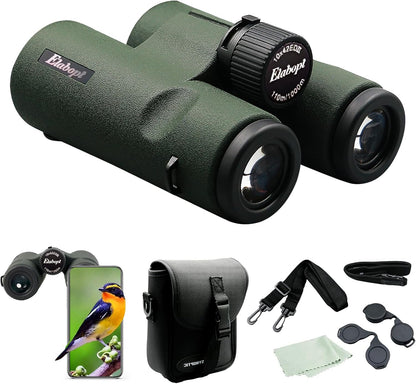 10x42EDII Compact Binoculars for Adults – High-Powered BAK4 Prisms, Diamond White Coating, Waterproof & Fogproof, Rubber Armored – Ideal for Bird Watching, Hunting, Travel, Outdoor Sports