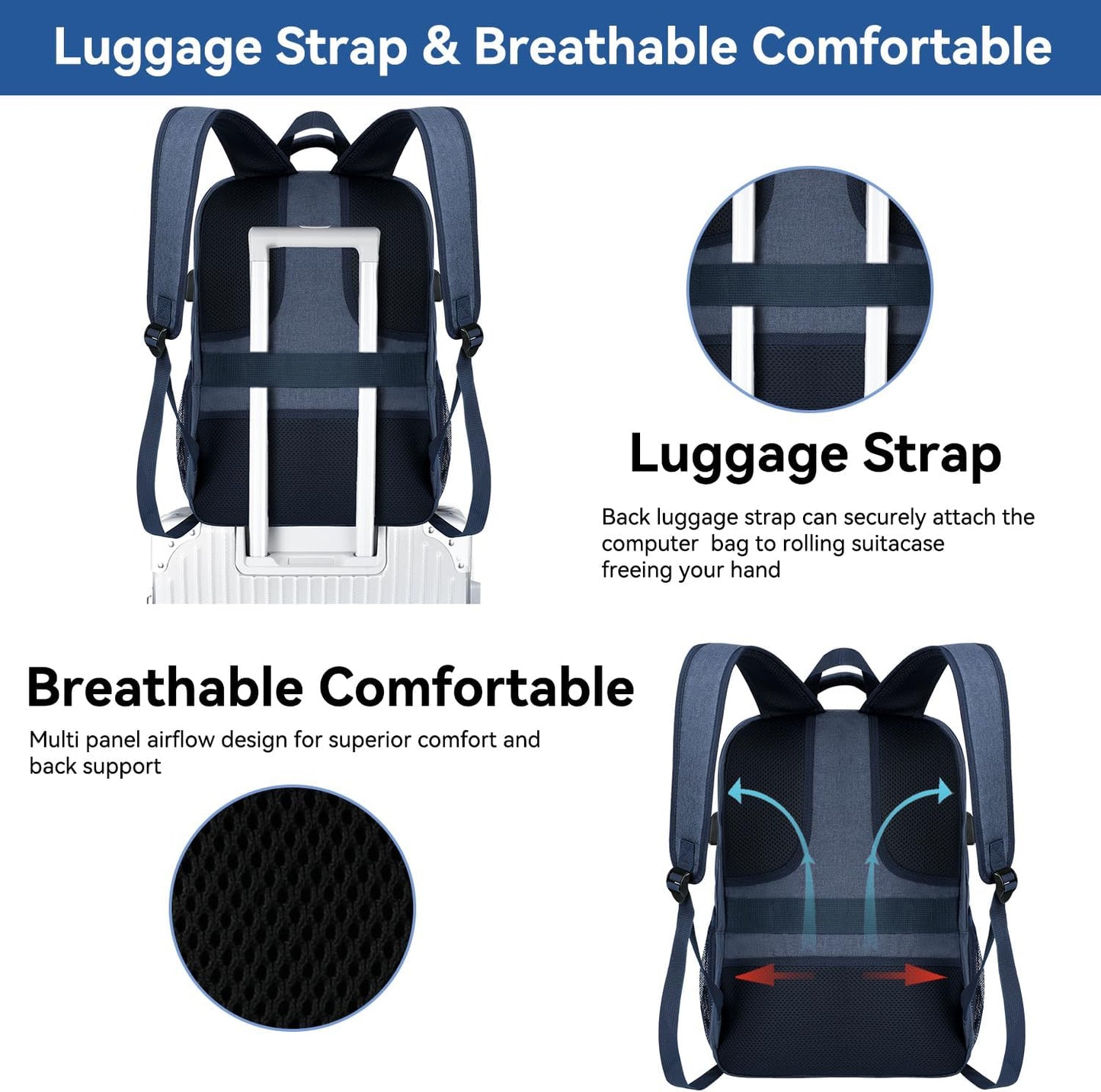 Voova Travel Laptop Backpack, Business Work Laptop Backpack for Women & Men with USB Charging Port, Waterproof Slim Durable College Computer Bag Fits 15.6 Inch Laptops and Notebook, Blue