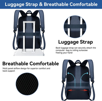 Voova Travel Laptop Backpack, Business Work Laptop Backpack for Women & Men with USB Charging Port, Waterproof Slim Durable College Computer Bag Fits 15.6 Inch Laptops and Notebook, Blue