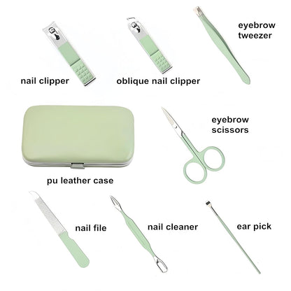 7pcs Manicure Set, Nail Clippers Kit, Stainless Steel Manicure Kit, Nail Clipping Tools Portable Travel Grooming Kit, The Best Gift with Luxurious Case (Green)