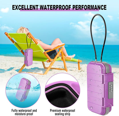 HUANLANG Portable Safe Lock Box with Combination Lock Mini Beach Travel Safe Waterproof Small Lockable Box with Removable Wire Rope Combination Safe Box for Dorm,Travel,Beach,Hotel,Car,Home,Office